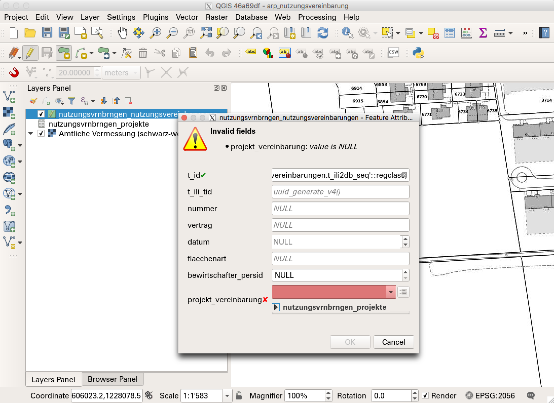 Datenmodell Nutzungsvereinbarung Erfassung in QGIS
