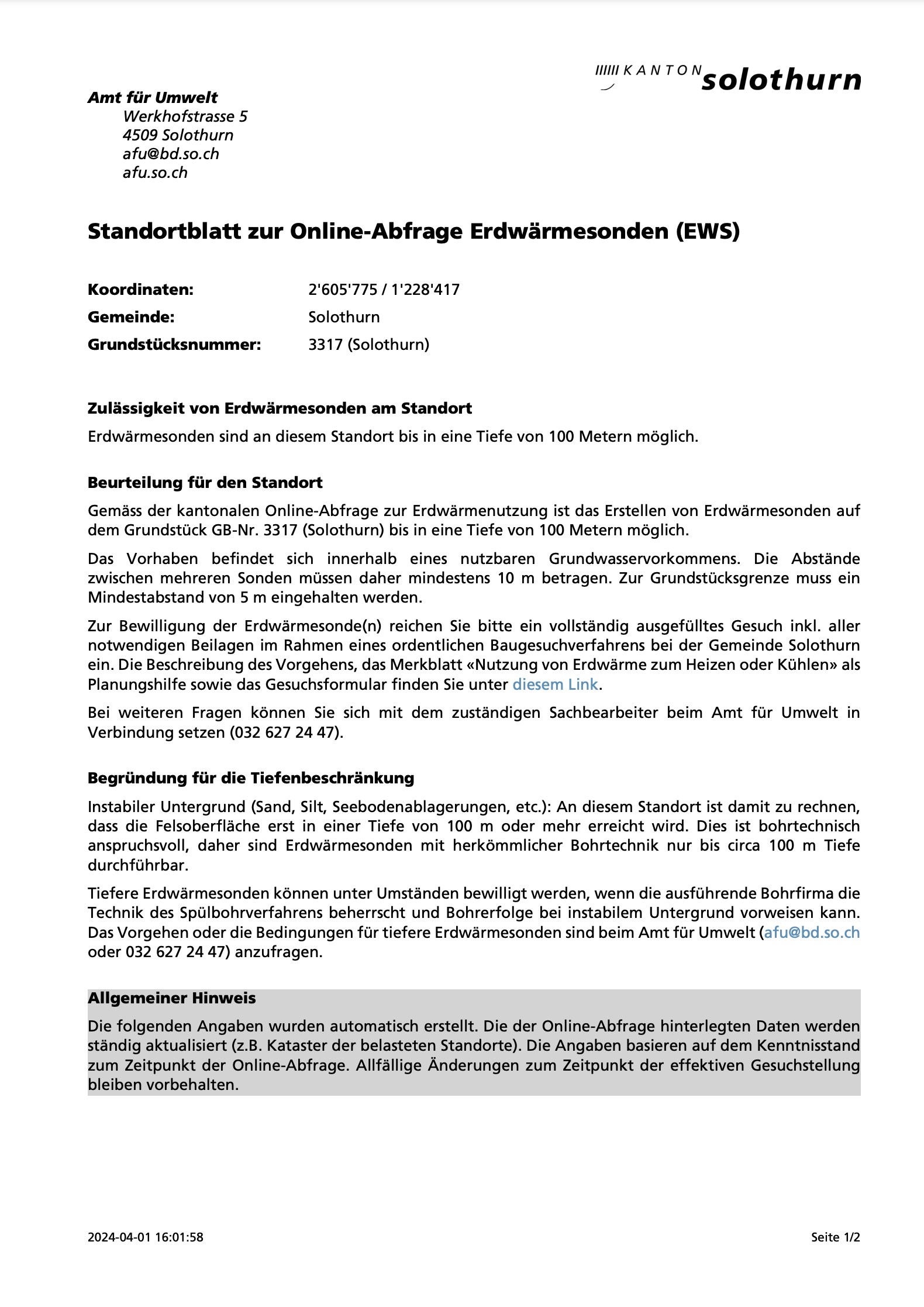 erdwärmesonden standortblatt seite 1
